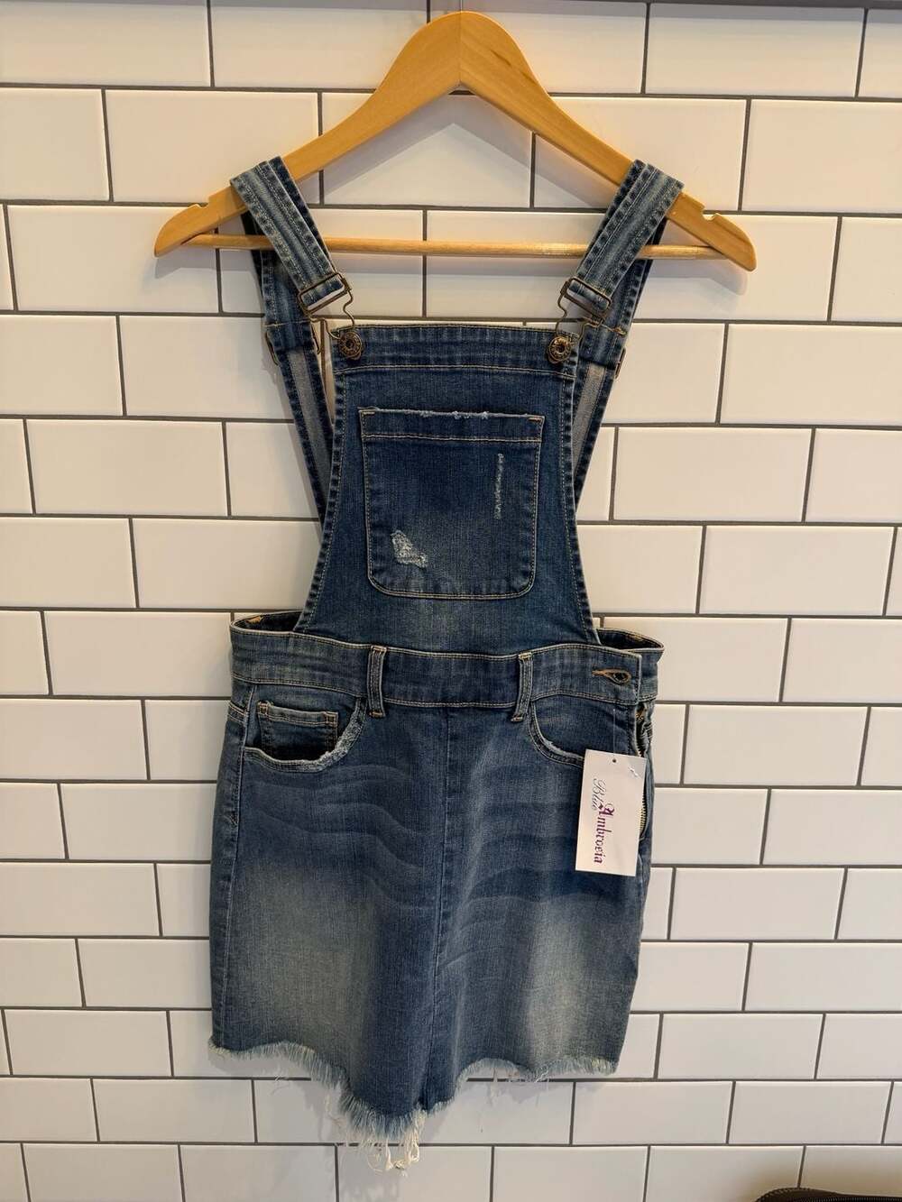 Sneak Peak XS/S  Denim Overall Skirt Distressed Raw Hem